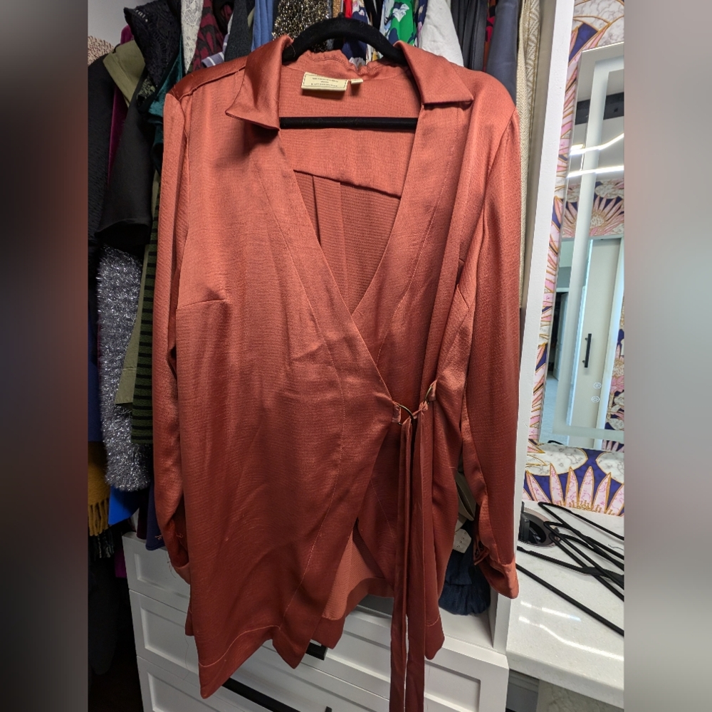Anthropologie Moulinette Soeurs Spice Satin Toe Waist Blouse Size Medium